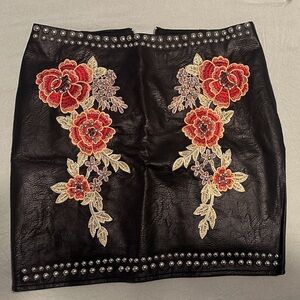 Romeo & Juliet Couture Black Skirt with Red Floral Embroidery
